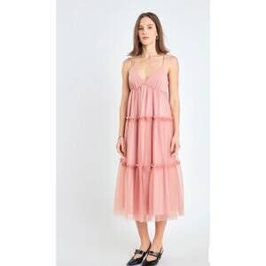 Anthropologie English Factory Woman Tulle Contrast Midi Dress, Size Small
